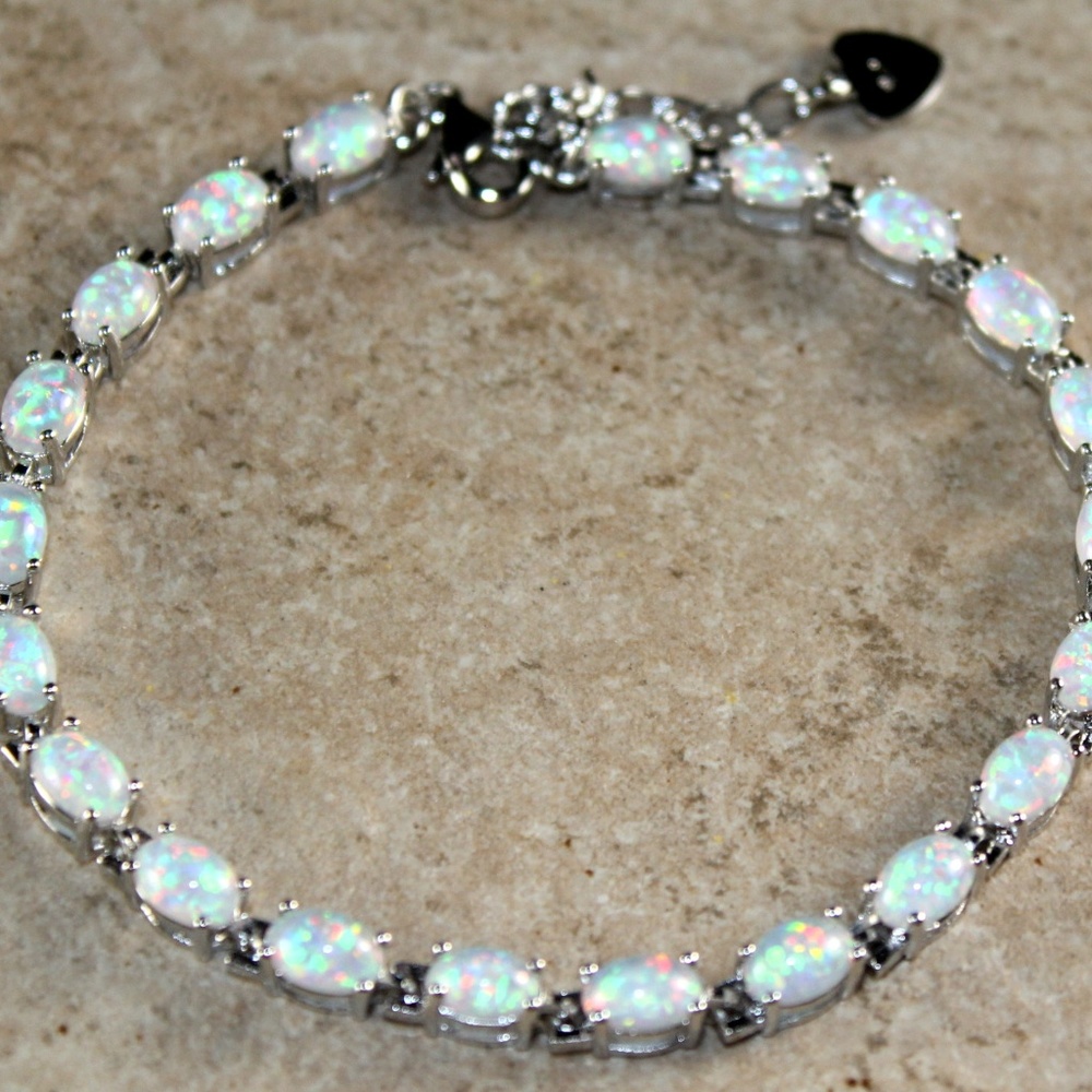 White Fire Opal Oval Bracelet